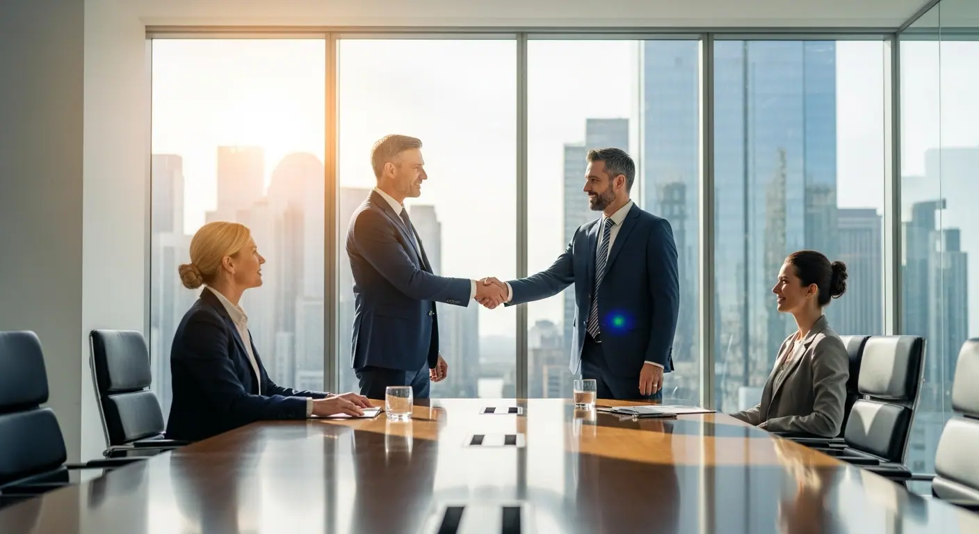 Consultants concluant un partenariat B2B avec un nouveau client