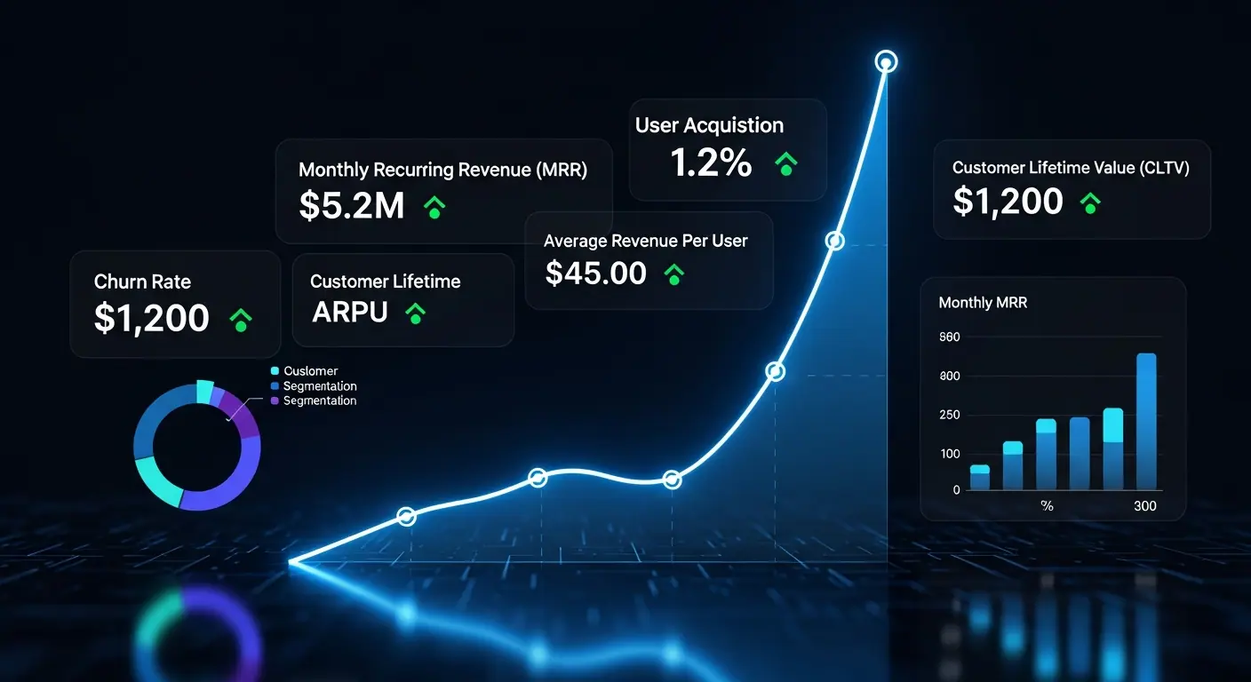 Tableau de bord montrant la croissance d'acquisition d'une entreprise SaaS
