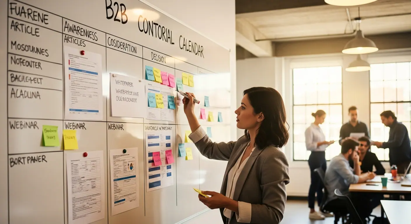 Stratège créant un calendrier éditorial pour le content marketing B2B