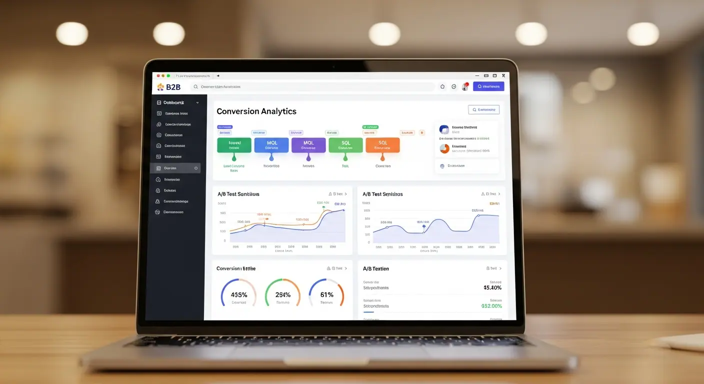 Dashboard d'optimisation de conversion B2B avec métriques et analyses