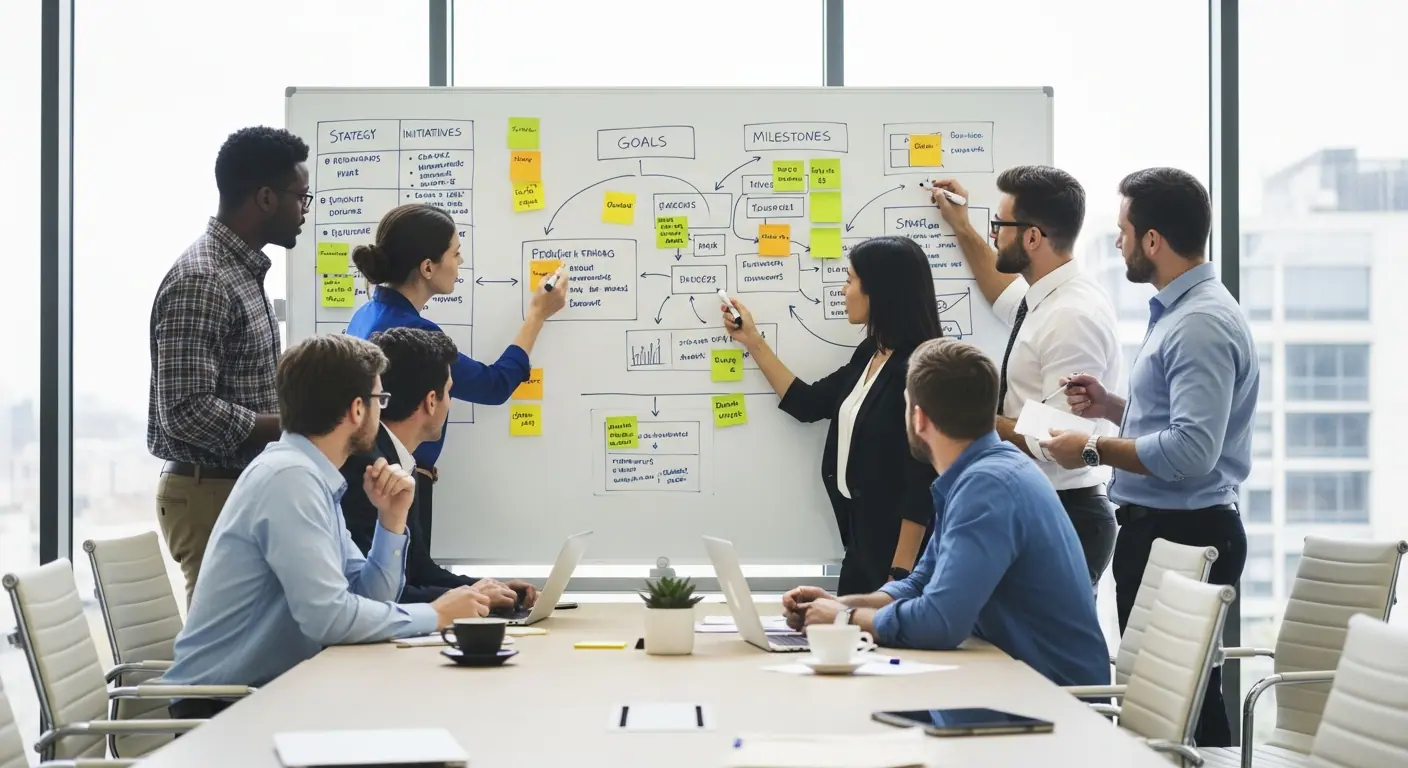 Équipe planifiant une méthode de travail structurée