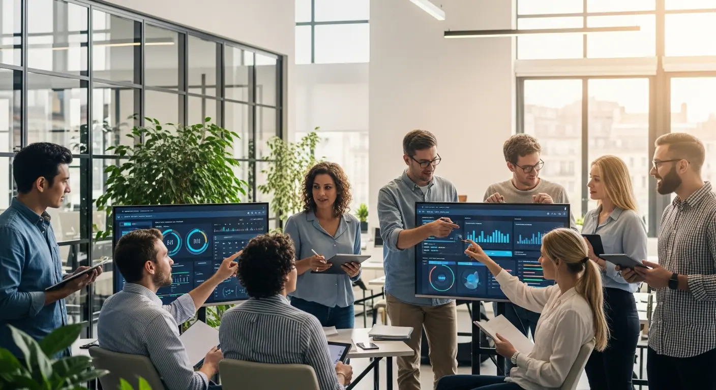 L'équipe complète de LeadFlow Studio dans leurs bureaux lyonnais