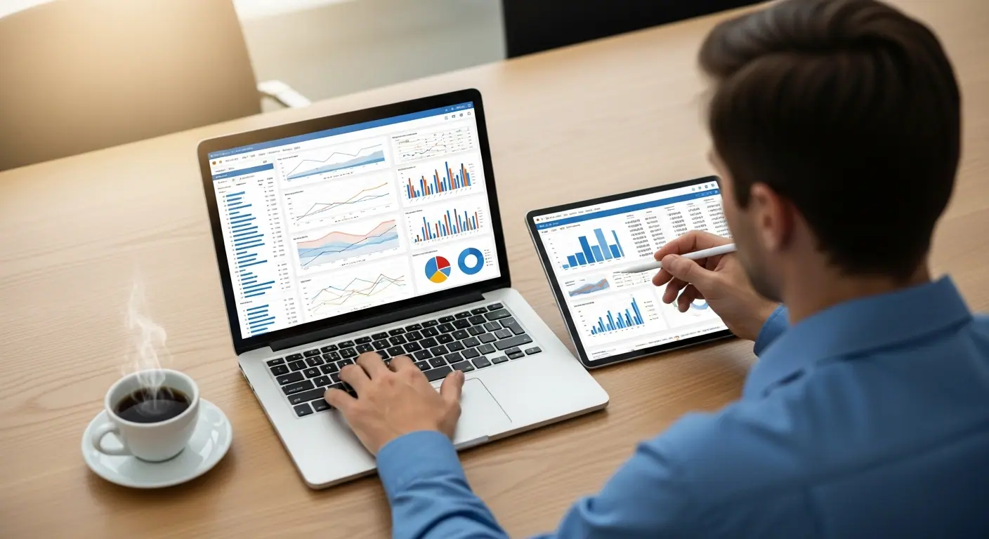 Analyste étudiant les données d'une entreprise lors d'un audit stratégique